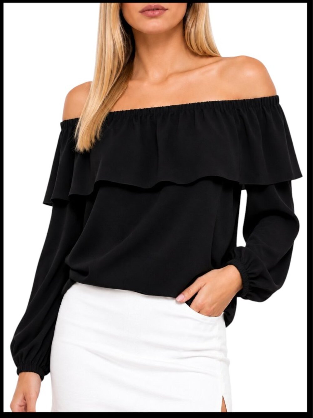 Aritzia Wilfred Morel Black Off Shoulder Ruffle Cropped Blouse XS